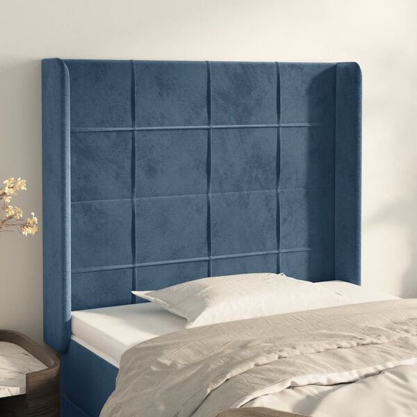 vidaXL T&ecirc;te de lit avec oreilles Bleu fonc&eacute; 83x16x118/128 cm Velours