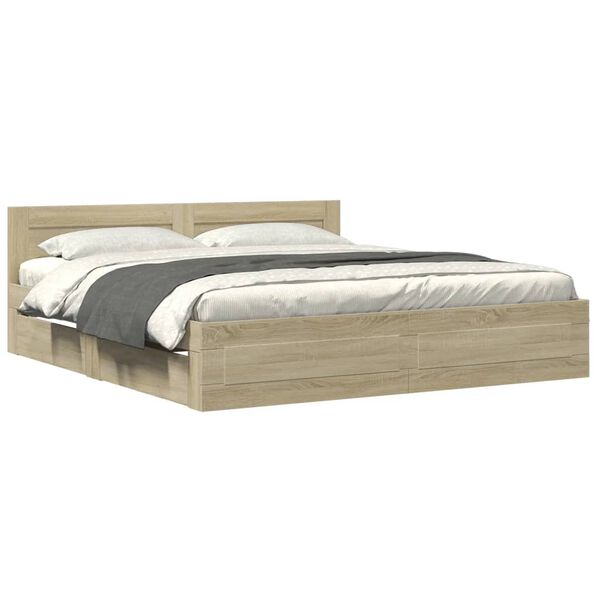 vidaXL Cadre de lit t&ecirc;te de lit sans matelas ch&ecirc;ne sonoma 200x200 cm