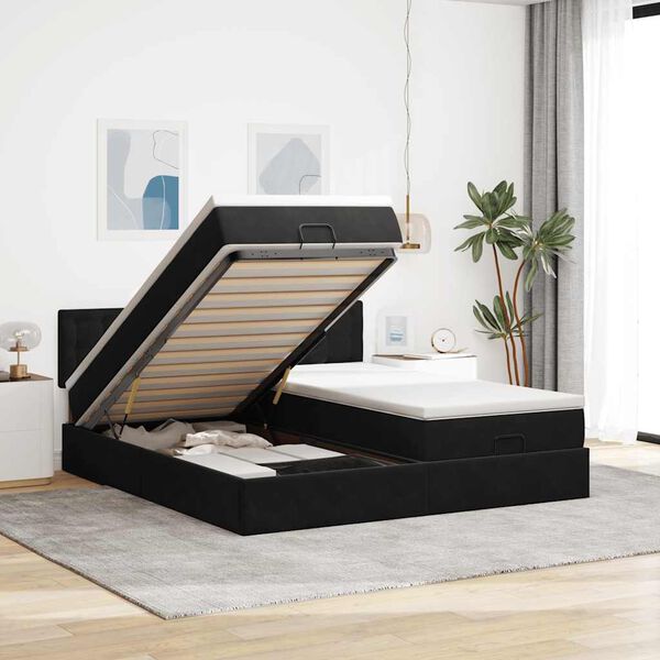 VidaXL Cadre de lit ottoman avec matelas noir 160x200 cm velours