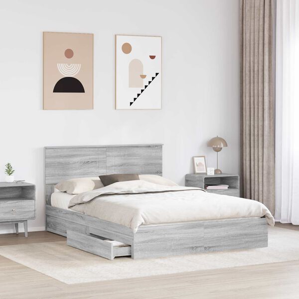 vidaXL Lit de Rangement Gris Sonoma 150 x 200 cm Bois d'ing&eacute;nierie