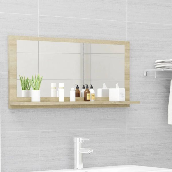 vidaXL Miroir de salle de bain Ch&ecirc;ne sonoma 80x10,5x37 cm Agglom&eacute;r&eacute;