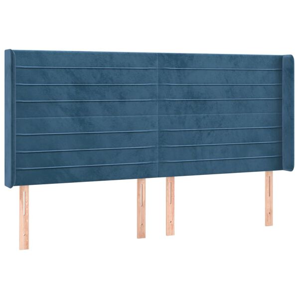 vidaXL T&ecirc;te de lit avec oreilles Bleu fonc&eacute; 203x16x118/128 cm Velours