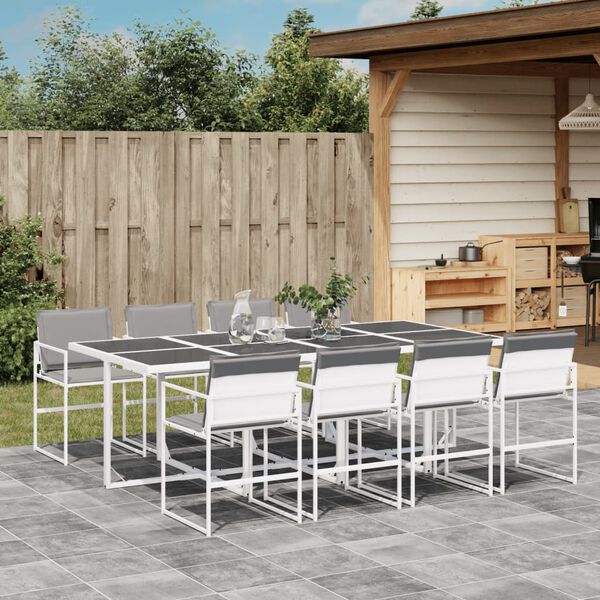 vidaXL Ensemble &agrave; manger de jardin avec coussins 9 pcs blanc textil&egrave;ne