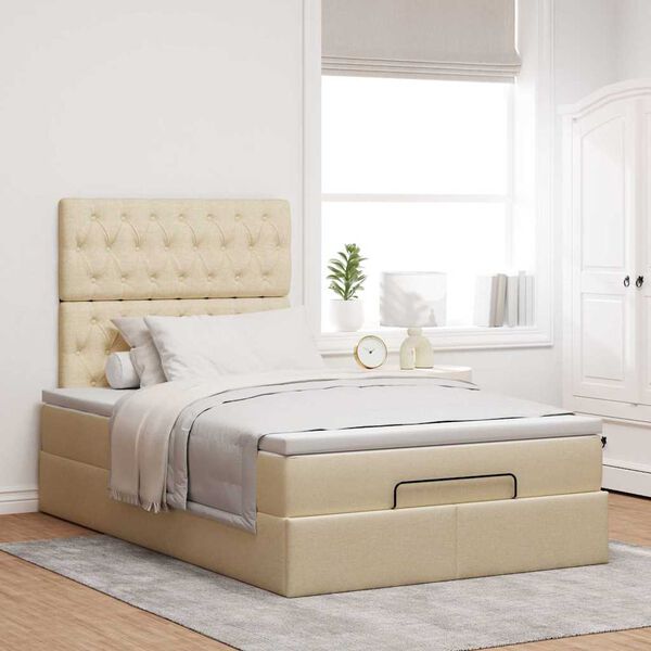 vidaXL Cadre de lit ottoman avec matelas cr&egrave;me 120x190 cm tissu