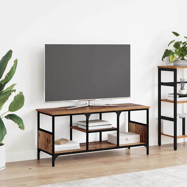 vidaXL Meuble TV Bois Ancien 100 x 35 x 45 cm Bois d'ing&eacute;nierie et fer