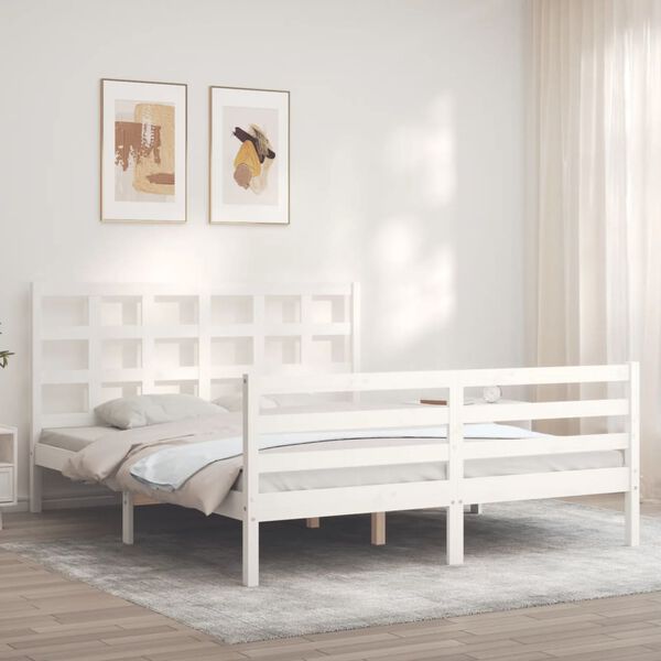 vidaXL Cadre de lit sans matelas blanc 160x200 cm bois massif