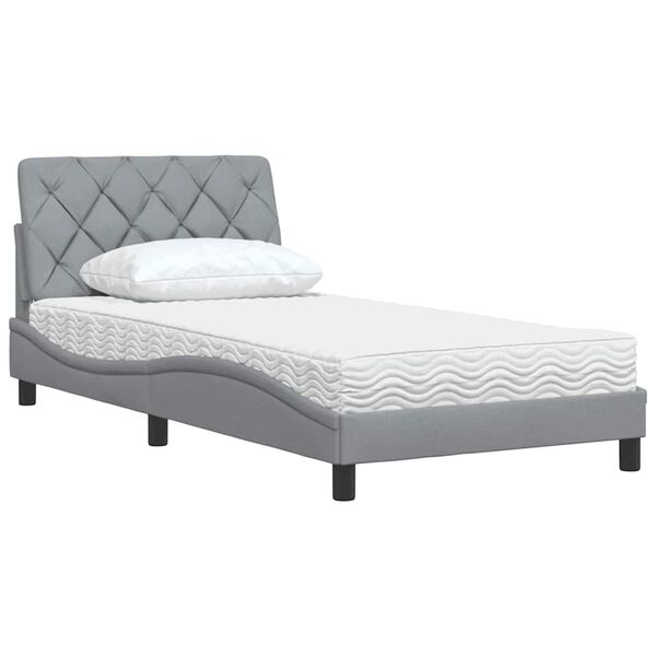 vidaXL Lit avec matelas gris clair 100x200 cm tissu
