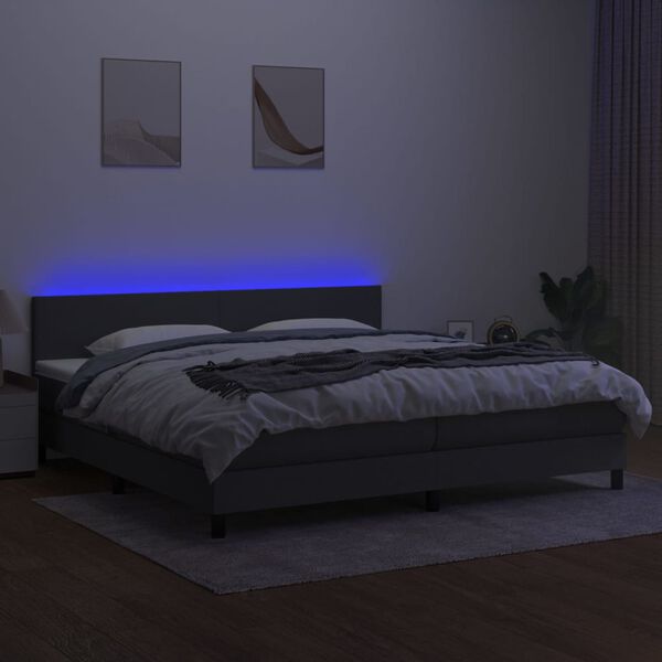 vidaXL Sommier &agrave; lattes de lit et matelas et LED Gris fonc&eacute; 200x200 cm