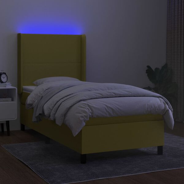 vidaXL Sommier à lattes de lit matelas et LED Vert 80x200cm Tissu