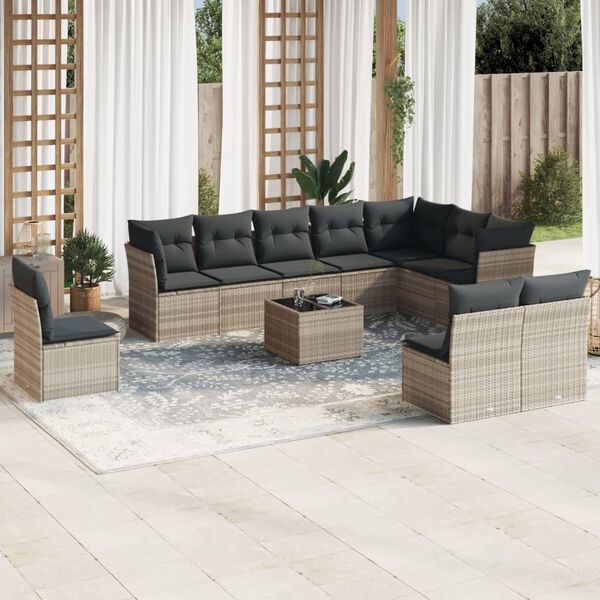 vidaXL Salon de jardin 11 pcs avec coussins gris clair r&eacute;sine tress&eacute;e
