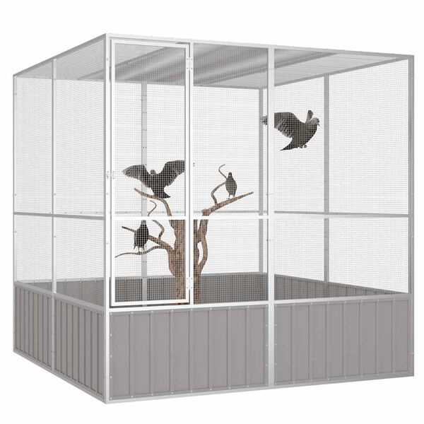 vidaXL Cage &agrave; oiseaux Gris 213,5x217,5x211,5 cm Acier galvanis&eacute;