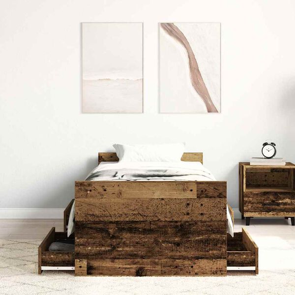 vidaXL Cadre de lit sans matelas vieux bois 100x200 cm bois ingénierie