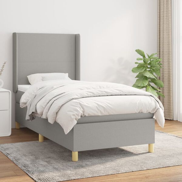 vidaXL Sommier &agrave; lattes de lit avec matelas Gris clair 100x200cm Tissu