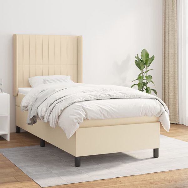 vidaXL Sommier &agrave; lattes de lit avec matelas Cr&egrave;me 100x200 cm Tissu