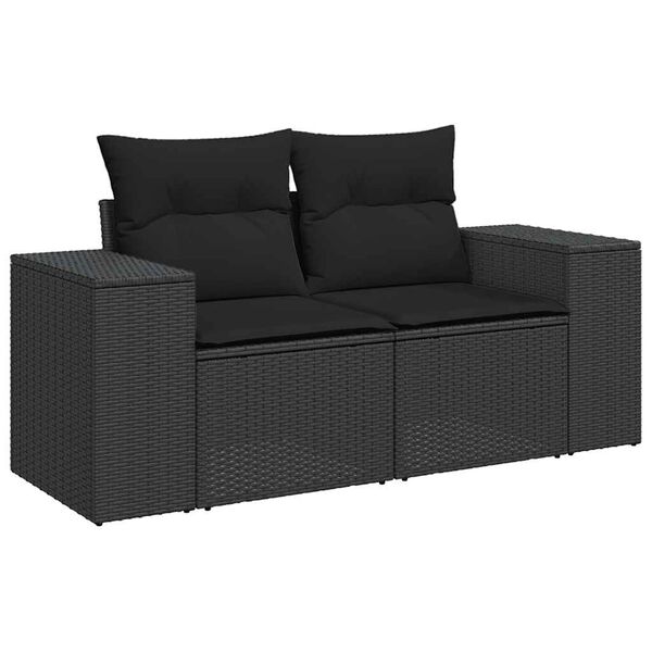 vidaXL Salon de jardin 6 pcs avec coussins noir r&eacute;sine tress&eacute;e
