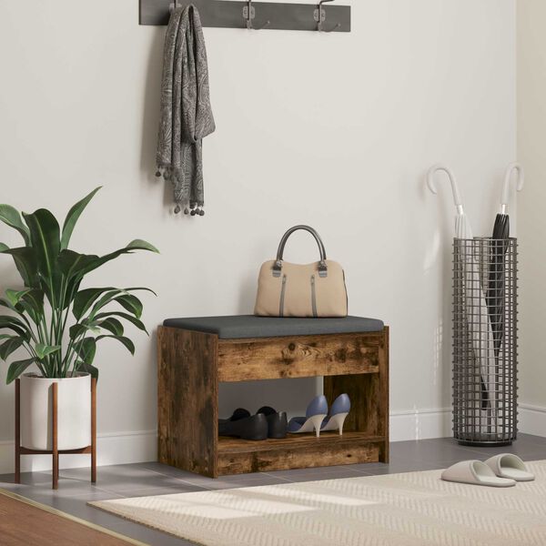 vidaXL Banc d'entr&eacute;e avec coussin Ch&ecirc;ne Fum&eacute; 63 x 38 x 45 cm
