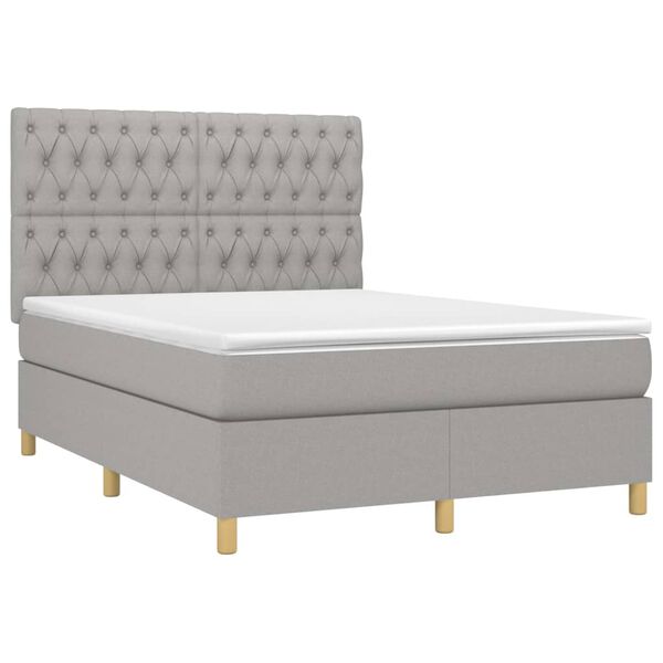 vidaXL Sommier &agrave; lattes de lit avec matelas Gris clair 140x200cm Tissu