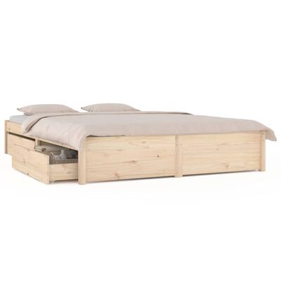 Cadre De Lit Simple Avec Tiroirs 90x190 Cm - Bois De Pin Massif, Charme Rustique, Tête De Lit