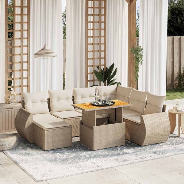 vidaXL Salon de jardin avec coussins 8 pcs beige r&eacute;sine tress&eacute;e