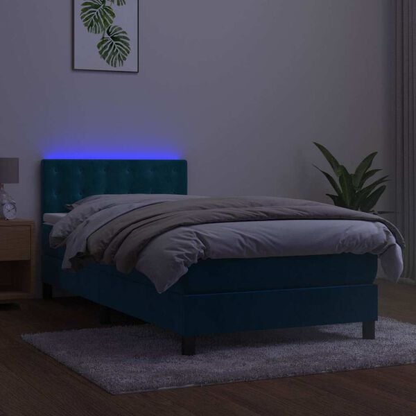 vidaXL Sommier &agrave; lattes de lit avec matelas LED Bleu fonc&eacute; 100x200 cm