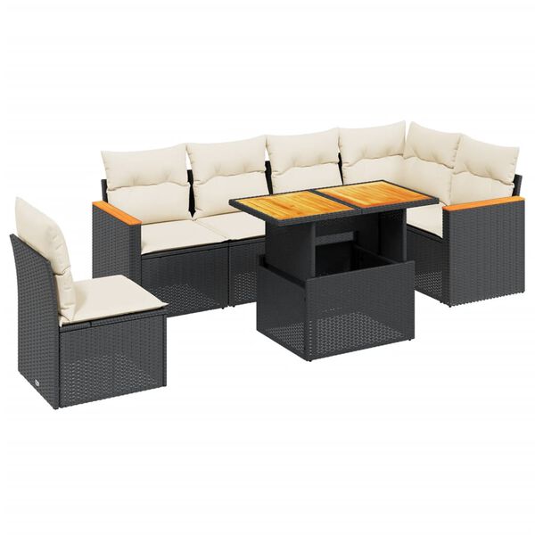 vidaXL Salon de jardin 7 pcs avec coussins noir r&eacute;sine tress&eacute;e
