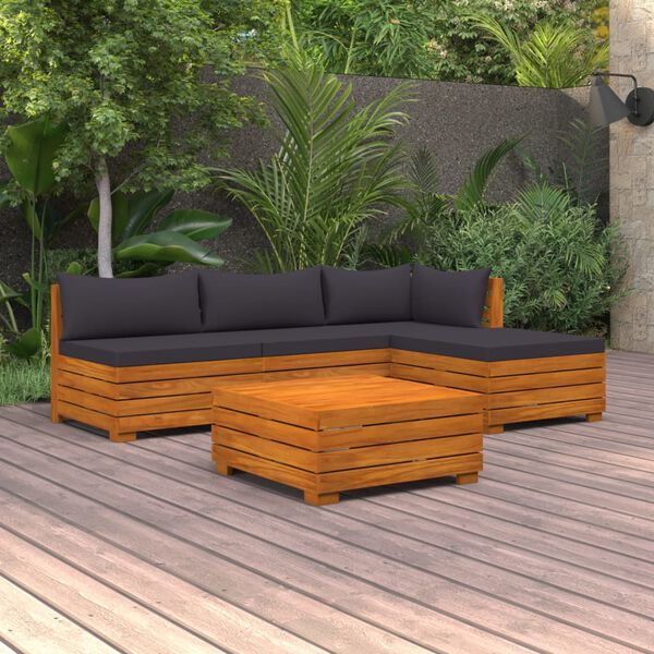 vidaXL Salon de jardin 5 pcs avec coussins Bois d'acacia solide