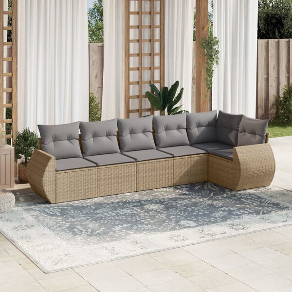vidaXL Salon de jardin avec coussins 6 pcs beige r&eacute;sine tress&eacute;e