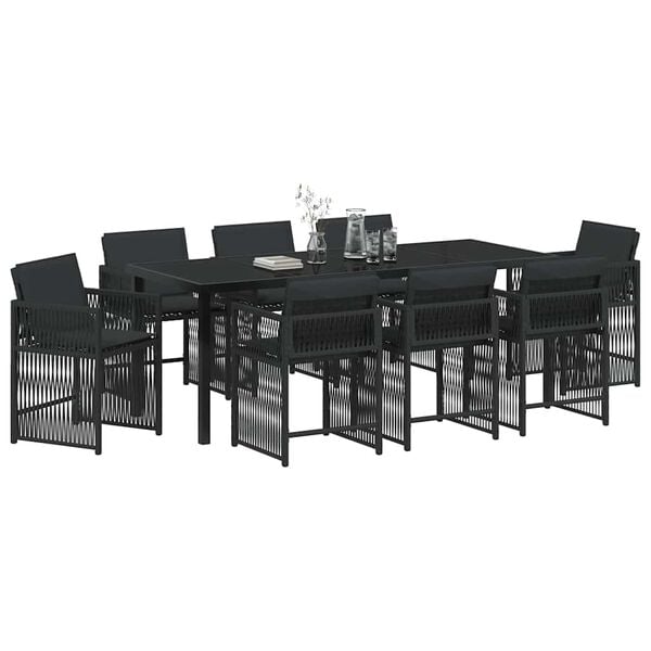 vidaXL Ensemble de salle &agrave; manger pour jardin 9 pcs Noir polyrotin