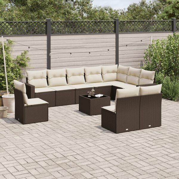 vidaXL Salon de jardin et coussins 11 pcs marron r&eacute;sine tress&eacute;e