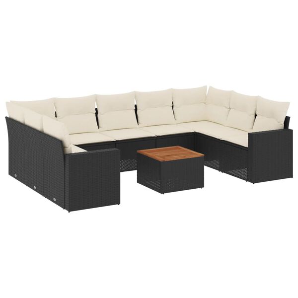 vidaXL Salon de jardin 10 pcs avec coussins noir r&eacute;sine tress&eacute;e