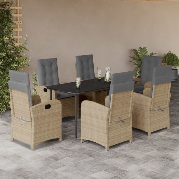 vidaXL Ensemble &agrave; manger de jardin coussins 7 pcs m&eacute;lange beige rotin