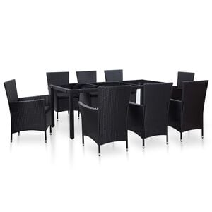 vidaXL Ensemble &agrave; d&icirc;ner d'ext&eacute;rieur 9 pcs R&eacute;sine tress&eacute;e Noir
