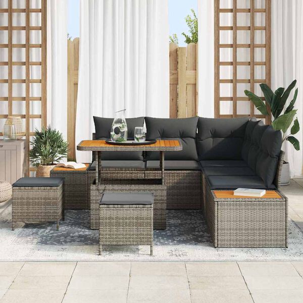 vidaXL Ensemble de canap&eacute; de jardin avec coussin 8 pcs Gris Poly rotin