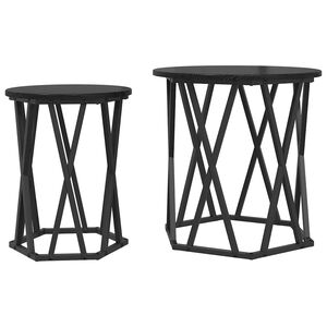 vidaXL Table basse 2 pcs Ch&ecirc;ne noir Bois d'ing&eacute;nierie et acier