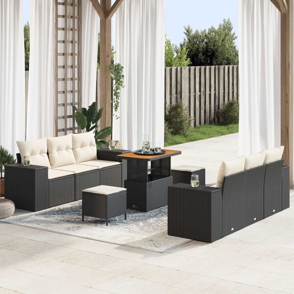 vidaXL Ensemble de canap&eacute; de jardin 9 pcs Noir Poly rotin
