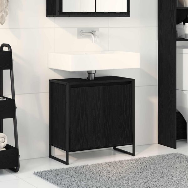 vidaXL Cabinet de salle de bain avec porte Ch&ecirc;ne noir 60 x 30 x 60 cm