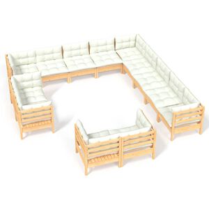 vidaXL Salon de jardin 13 pcs avec coussins cr&egrave;me Bois de pin solide
