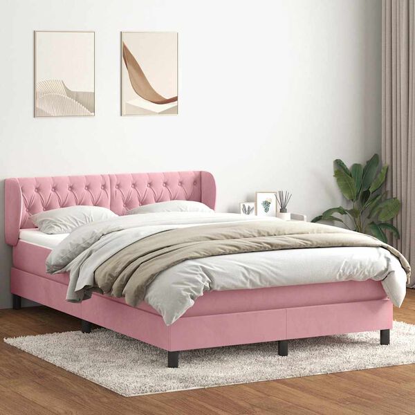 vidaXL Sommier &agrave; lattes de lit avec matelas rose 160x210 cm velours