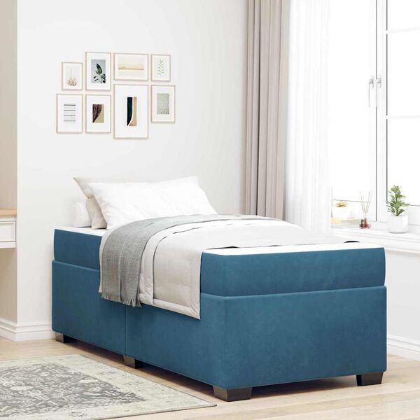 vidaXL Cadre de lit avec matelas Bleu fonc&eacute; 90 x 190 cm tissu