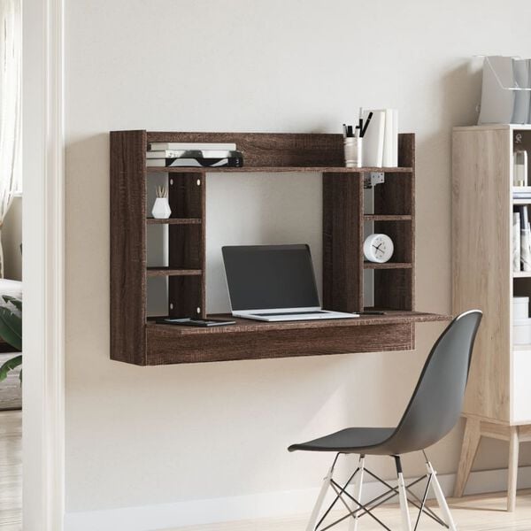 vidaXL Bureau mural chêne marron 105x48x75 cm bois d'ingénierie