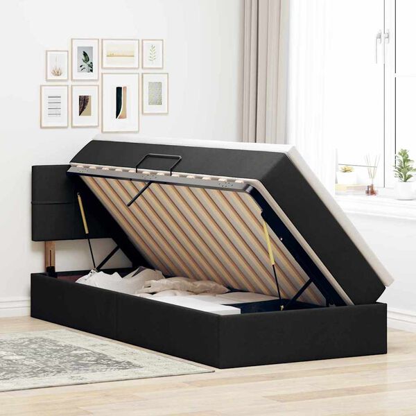 vidaXL Lit avec rangement et matelas avec matelas Noir 90 x 190 cm