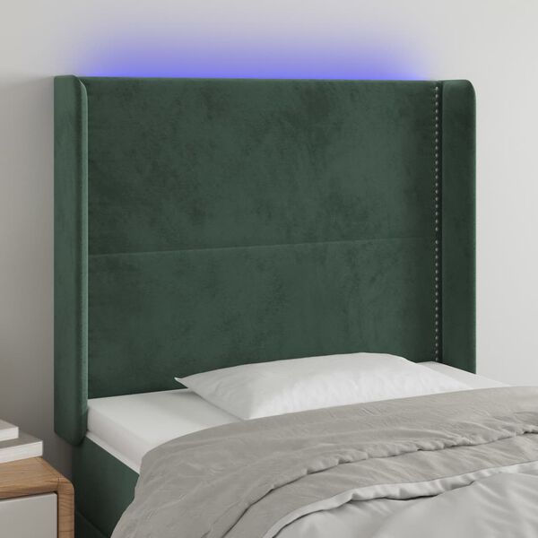 vidaXL T&ecirc;te de lit &agrave; LED Vert fonc&eacute; 83x16x118/128 cm Velours