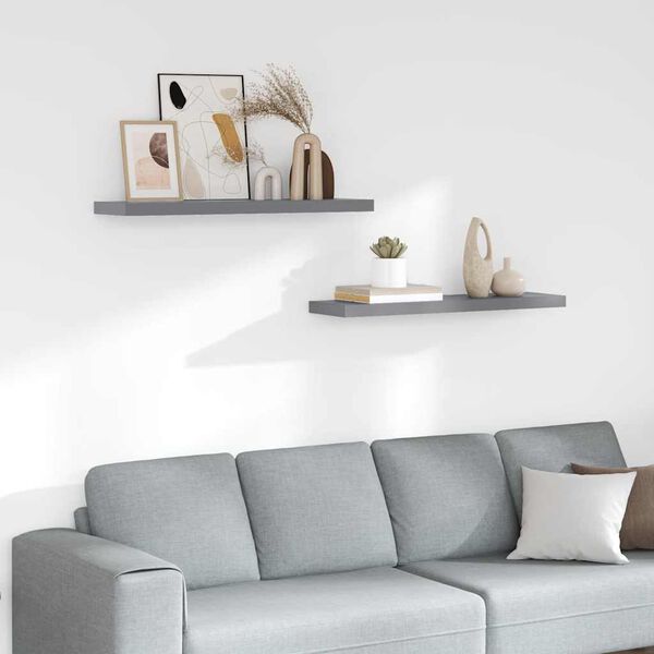 vidaXL &Eacute;tag&egrave;res murales flottantes 2 pcs gris 90x23,5x3,8 cm MDF