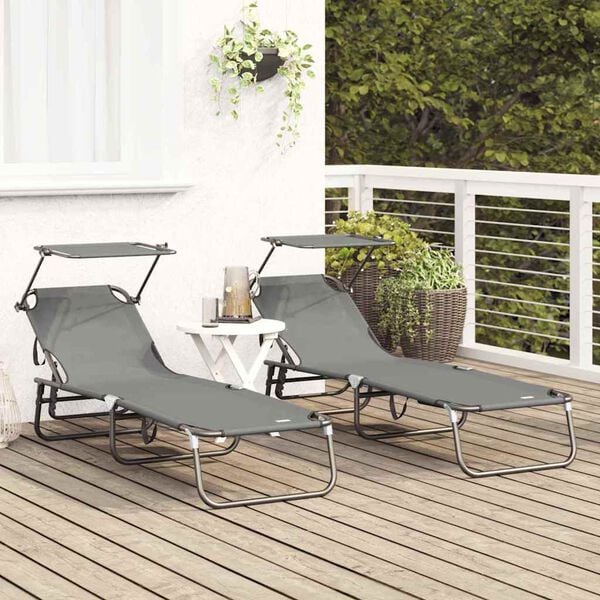 vidaXL Chaise longue pliante 2 pcs Gris 190 x 57 x 81 cm oxford