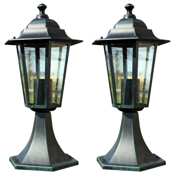vidaXL Lampes de jardin 2 pcs Vert fonc&eacute;/Noir Aluminium