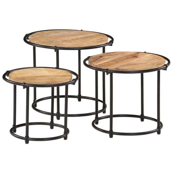 vidaXL Tables gigognes 3 pcs bois de manguier massif brut