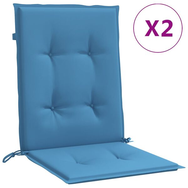 vidaXL Coussins de chaise à dossier bas lot de 2 bleu mélangé tissu