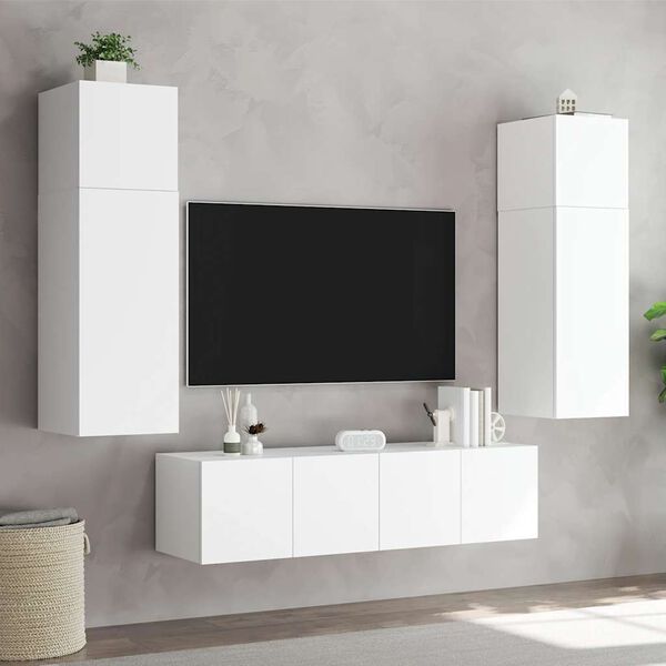 vidaXL Meubles TV muraux avec lumi&egrave;res LED 2 pcs blanc 80x35x31 cm