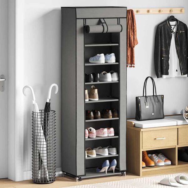 vidaXL Armoire &agrave; chaussures avec housse Gris 57x29x162 cm Tissu