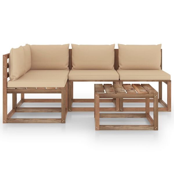 vidaXL Salon de jardin 5 pcs avec coussins beige